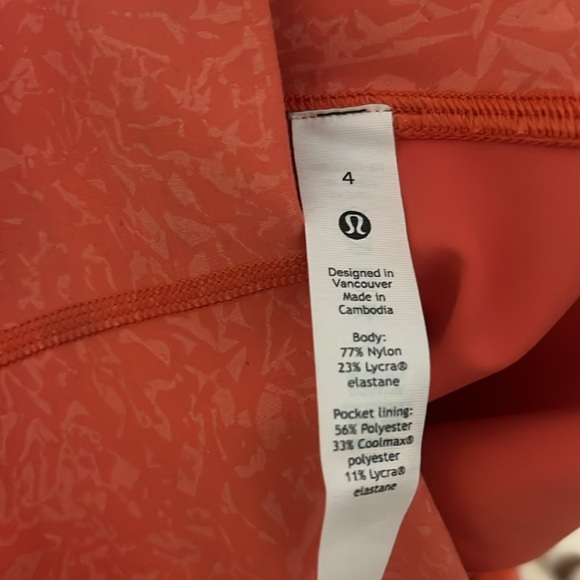 Lululemon Wunder Train high rise Orange Athletic Shorts printed size 4 - Picture 3 of 6